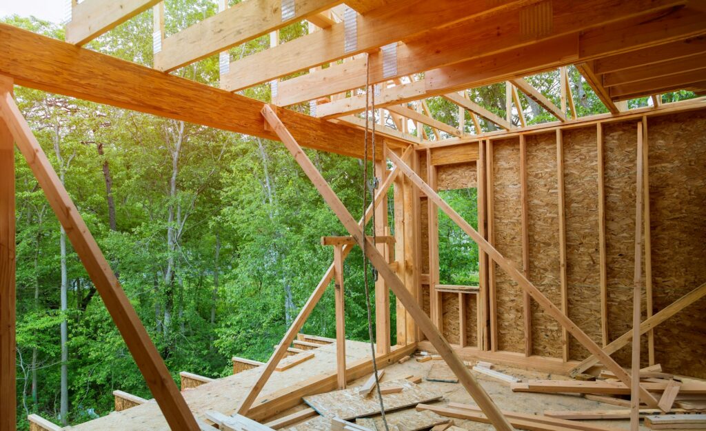 Framing beam of new house under construction home beam construction