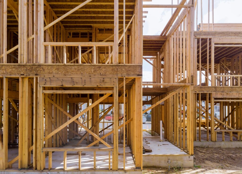 New construction of beam construction house framed the ground up